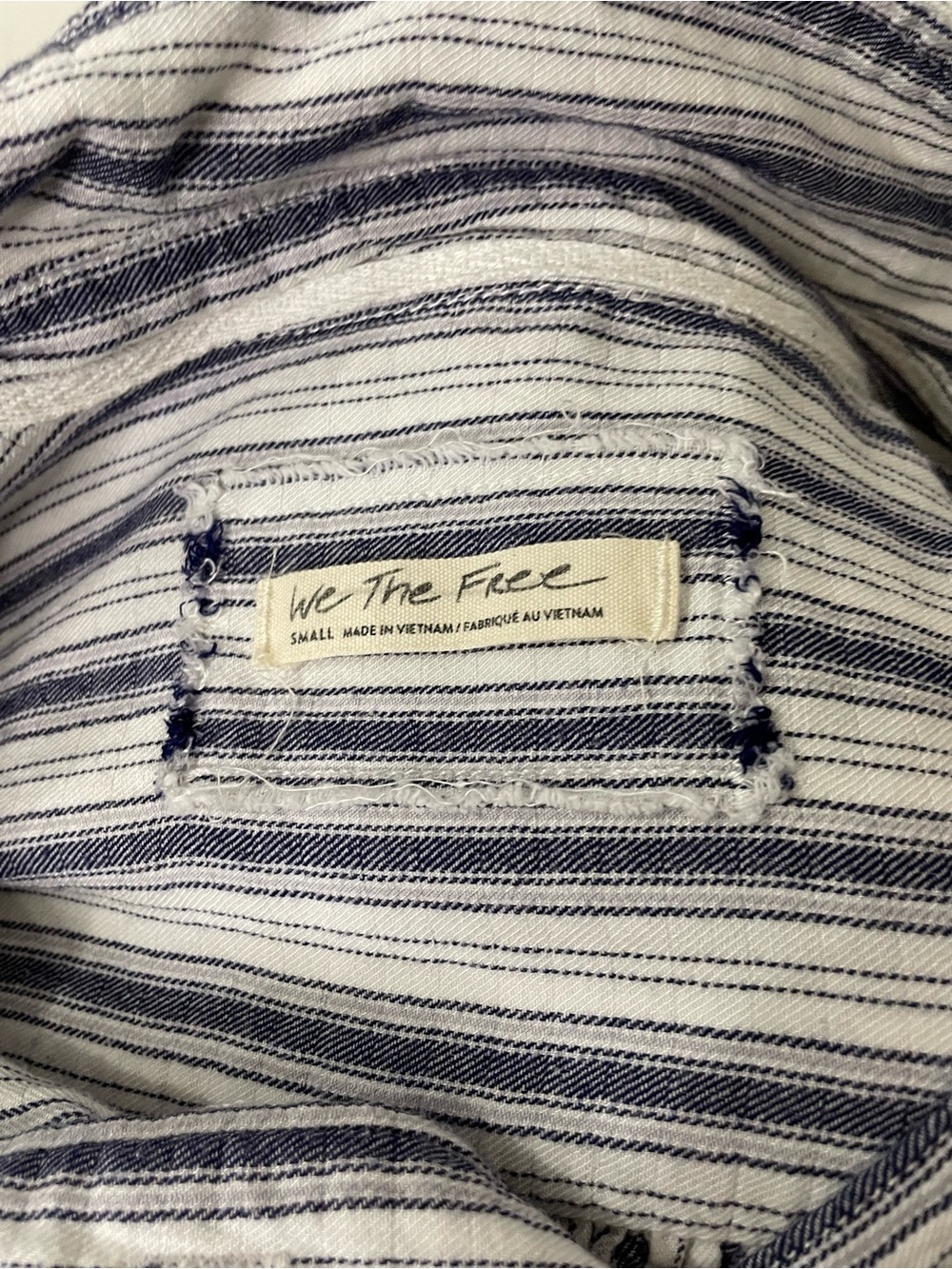 We The Free Striped Button-Front Tunic Blouse in White and Navy - Picture 4 of 4